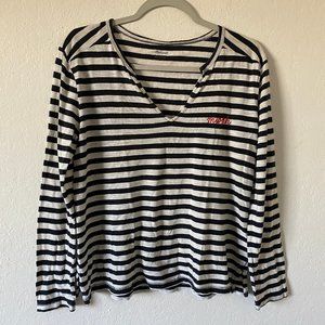 Madewell Womens Shirt Mwah Stripe V Neck Size S Long Sleeve Embroidered Top